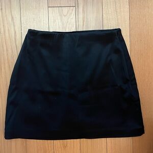 Black satin mini skirt